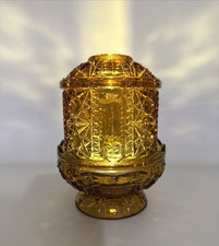Vintage Indiana Amber Glass Large Fairy Lamp Stars & Bars Diamond Point 1970’s picture