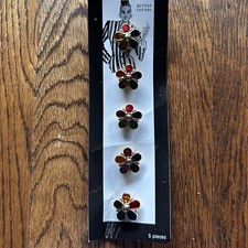 VTG 1980s Cover Buttons Floral Multicolor Gold Tone Trim New Old Stock Lot Of 5 picture