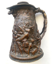 5.5 lb+ Antique RARE and Heavy Bronze Medieval Relief Scene Pitcher /Tankard picture