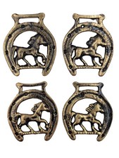 Vintage Brass Horse Medallion Bridle Harness Pony Ornament Lot of 4 England Made picture