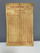 Vintage Phillips Fuel Company Rates Chart Card, Hackensack NJ picture