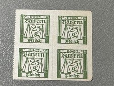 🇩🇪 WWI 1916 Bavaria Meat Ration Coupons Block of 4 – Bayern Fleisch 25g picture