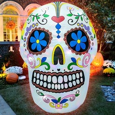 4ft Colorful Skull Halloween Inflatable with LED Lights - Spooky Yard Decor picture