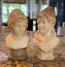 Set of 2 Vintage Hand Carved Alabaster Dutch Children Miniature Bust Figures picture
