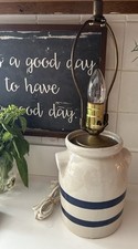 RRP 2 Quart Blue Stripe Canister/Crock Lamp Farmhouse Kitchen Primitive picture