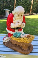Vtg. 1976 RP Gauer Kneeling Santa Claus Praying Over Baby Jesus Figurine Signed picture