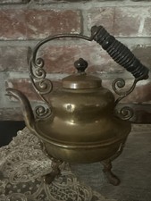 Vintage Antique Metal Ornate Brass Tea Pot Kettle Handle Legs Stand Lid picture