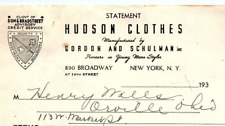 1938 HUDSON CLOTHES GORDON AND SCHULMAN N.Y. YOUNG MENS  BILLHEAD STATEMENT Z500 picture