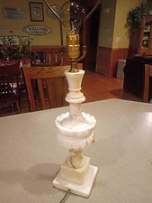 Vintage Italian Marble or Alabaster Table Lamp Carved Urn On Pedestal picture
