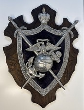 Vtg US Marine Corps Coat Of Arms Wall Plaque Cast Metal Sword Semper Fidelis picture