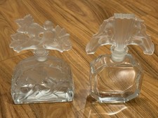 Pair Vintage Desna Czech Art Deco Crystal Perfume Bottles Frosted Nude Vanity picture
