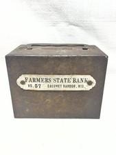 Antique Farmers State Bank Calumet Harbor WI Metal Home Savings Coin Bank No Key picture