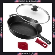 Cast Iron Skillet 12 Inch with Lid and Silicone Handle Holder for Indoor picture