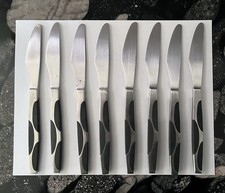 Vintage MCM Night and Day Japan Flatware 8 Knives Black and Stainless Steel picture