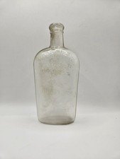 Antique Warranted Flask 14 Fl Oz Clear Glass Whiskey Bottle Early 1900s picture