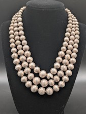 Vintage Navajo Pearls Sterling Silver Necklace 3 Strand Bench Beads Layer 95g picture