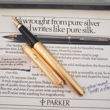 1990's Parker Premier Fountain Pen Heavy Gold Plate Body & 18k Gold Fine Nib picture