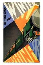 🌟 Vintage 1930s Art Deco Train Poster - South for Winter Sunshine 24x36” 🌟 picture