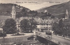 POSTCARD *21 MERANO m.320 TRENTINO ALTO ADIGE NATIONAL BRIDGE TRAVELLED 1953 picture