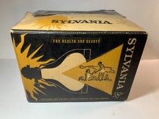 1959 SYLVANIA SUN LAMP & HOLDER IN ORIGINAL BOX FOR A SUMMER TAN THIS WINTER picture