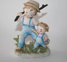 Vintage Lefton China KW1553 Hand Painted Boy with Pig Figurine  #1592 picture