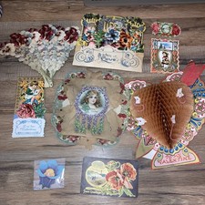 Vintage Valentine Cards Die Cut Mechanical Ephemera Honeycomb 20s-50s Lot Of 9 picture