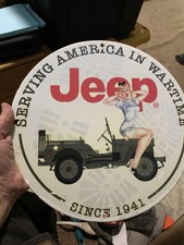VINTAGE JEEP PORCELAIN GAS Pinup Girl Serving America Wartime Since 1941  SIGN picture