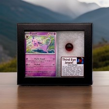 Espeon Pokémon Card With Authentic Third Eye Jewel In RIKER Display Case  picture