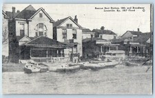 Louisville Kentucky KY Postcard Rescue Boat Station And Broadway Flood Boat picture