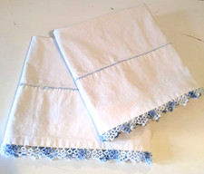Vintage West Point Pepperell  Cotton Pillowcases w/Yellow Blue Trim 30x20 picture