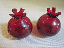 Pair of 2 Mini Nar Kirmizi Bright Red Glass Pomegrante Vases NWT Turkish picture