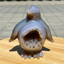 420G Natural Agate Hand Carved Penguin Figurine, Cute Crystal Animal Statue picture