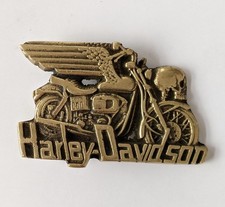 Vintage Harley Davidson Buckle 1980 Solid Brass Baron Winged Skull Biker 6220 picture
