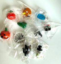 Mixed Set 10 Miniature Glass Halloween Figurines Pumpkin Ghost Cat More 3/4-1