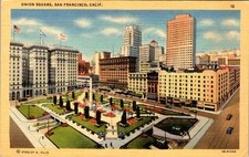 San Francisco CA Union Square Hotel Plaza Linen Postcard Posted 1940s picture