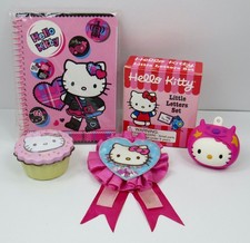 Hello Kitty Sanrio Lot 5 Collectibles Cupcake Tin Notepad Heart Pin Stickers Set picture