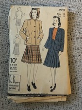 Vintage 1940s Du Barry 2434B Sewing Pattern. Misses Suit Jacket Pleated WW2 picture