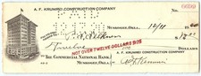 1920 Muskogee, OK A. F. Krumrei Construction Co. Check picture