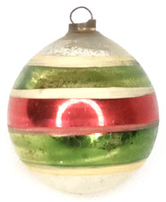 Christmas Ornament Striped Transparent Glass Made In Germany Antique 1920s picture