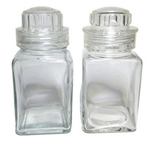 Lot of 2 Vintage Squibb Clear Glass Apothecary Spice Bottle Jar Screw Top Lid picture
