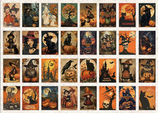 32 Halloween Postcard Lot Witch Girl Cat Crow Skeleton Retro Bat Spooky Pumpkin picture