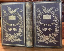 Antique Gilt Leather Book c1845 Forget Me Not Christmas Gift Victorian Illustrat picture