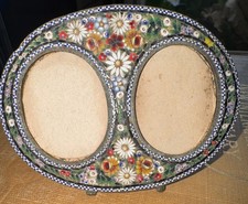 Vintage Italian Micro Mosaic Brass MCM Floral Red Photo/Picture Frame ITALY Made picture