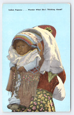 c1910 Cute Indian Baby in a Papoose, Postcard, Native American Beads, Leather picture