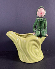 Vintage Ceramic Elf Planter, Green Glazed  Christmas figurine Pixie Pottery picture