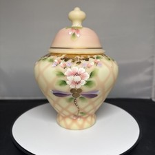 Fenton Burmese Dragonfly Delight Hand-Painted Temple Jar -  picture