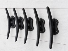 5 Cast Iron NAUTICAL BEACH DECOR Boat Cleat Tie Down HOOK Coat Hat Towel BLACK picture