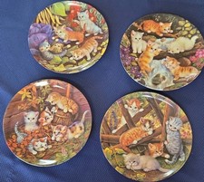 Lot of 4 Vintage Kahla Cat Plates - Jürgen Scholz Katzenkinder 1996/1997 picture
