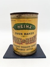 Antique Heinz Pork & Beans 33 Oz Tin Can Yellow Paper Label Grocery Advertising picture