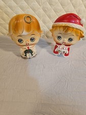 Lipper & Mann Christmas Flat Face Big Head Salt And Pepper Shakers VTG Japan picture